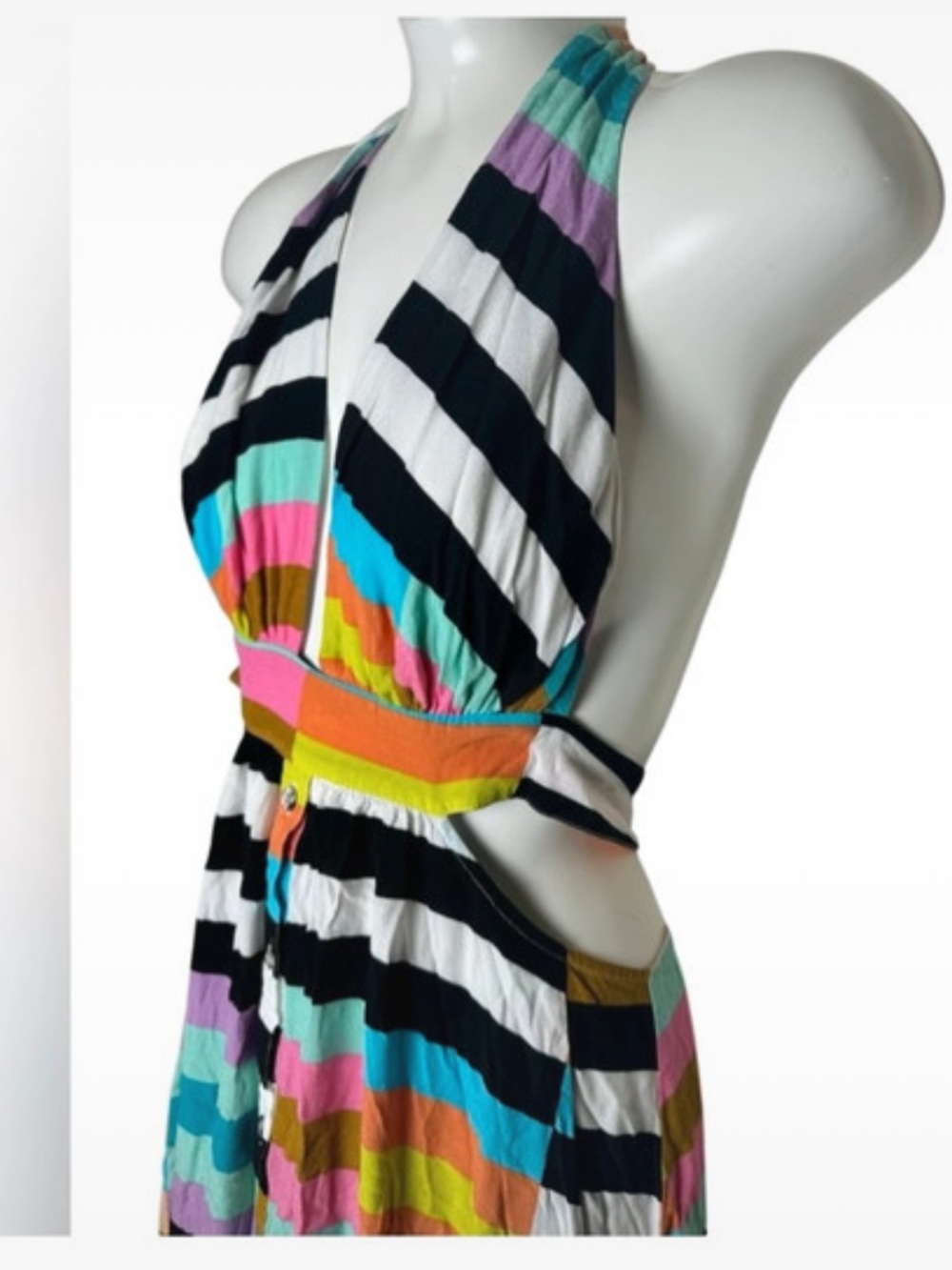 Mara Hoffman Halter Wrap Top Maxi Dress in Flag Stripe Rainbow Size 2 - Picture 6 of 10